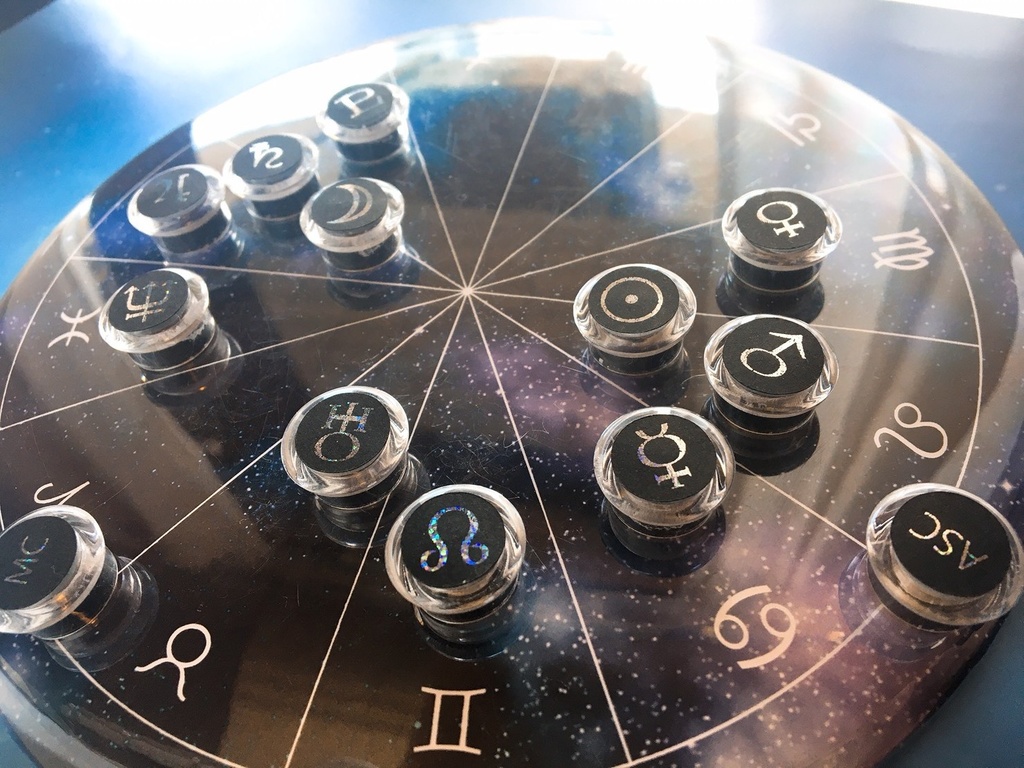 #ホロスコープマグネット シンプル宇宙モデル台座 +箔押しマグネット(10天体+3感受点セット)