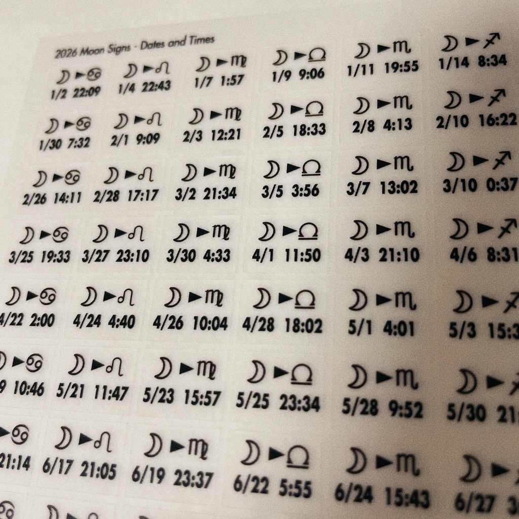 <匿名配送>通常版カットラインあり 2026 #月星座シール #惑星移動シール A4/1枚組