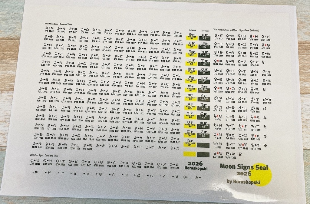 <匿名配送>通常版カットラインあり 2026 #月星座シール #惑星移動シール A4/1枚組