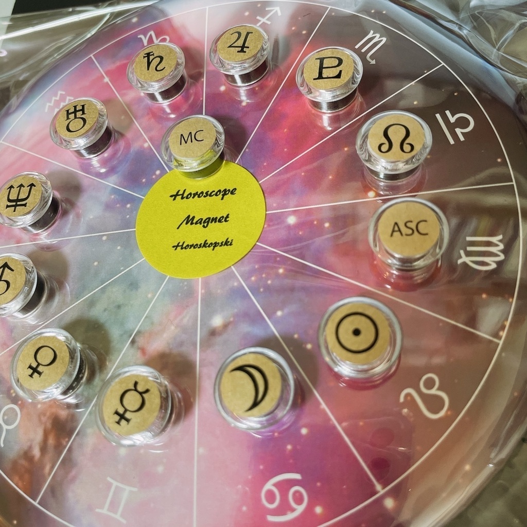 <匿名配送>#ホロスコープマグネット ミルキー星雲台座+クリアカフェオレ豆惑星マグネット(10天体+3感受点セット)年内キロンおまけ