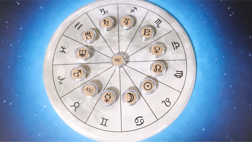 <匿名配送>1番人気)#ホロスコープマグネット 満月台座+クリアカフェオレ豆惑星マグネット(10天体+3感受点セット)