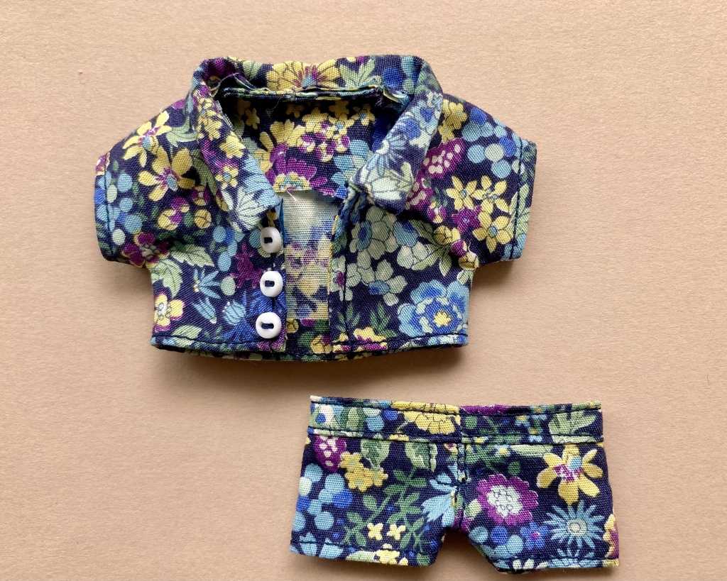 12センチぬい用　花柄セットアップ(青)