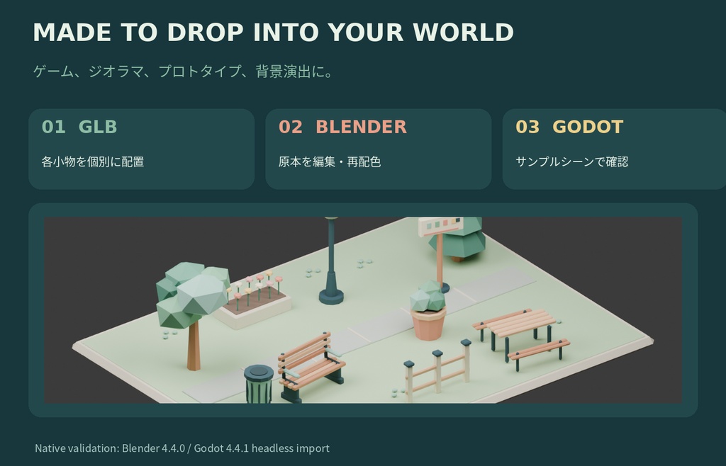 Tiny Park Props 01|ローポリ公園小物10種|GLB・Blender原本・Godot見本