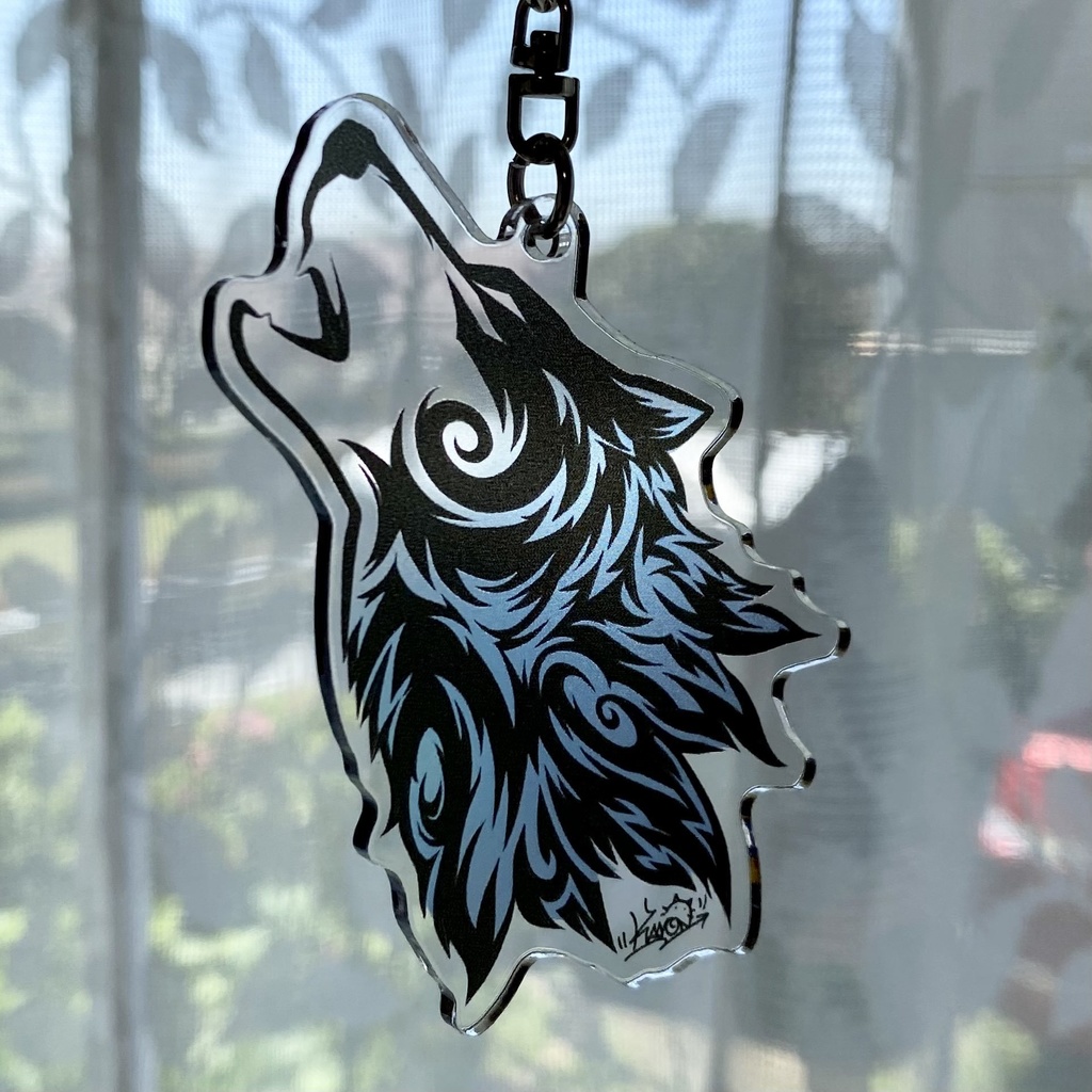 トライバル風 アクリルキーホルダー【狼】【猫】