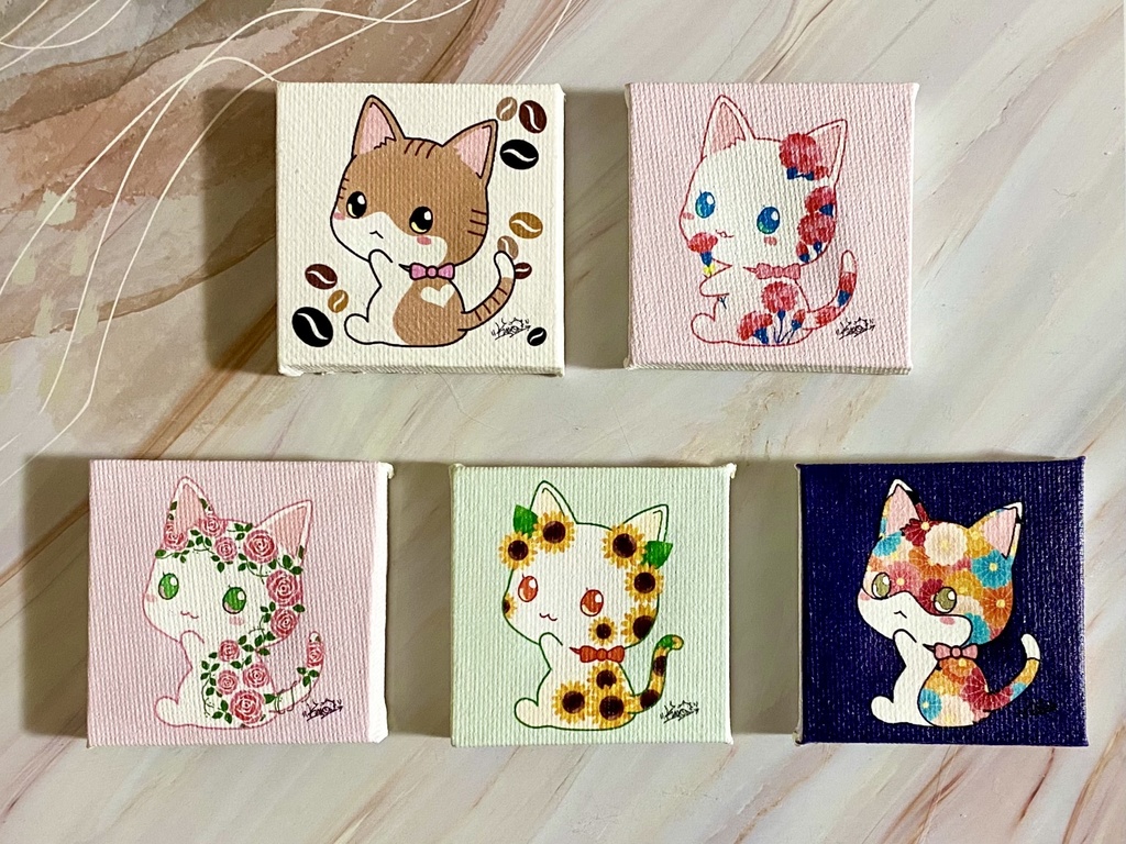 見返り花猫 ミニキャンバス