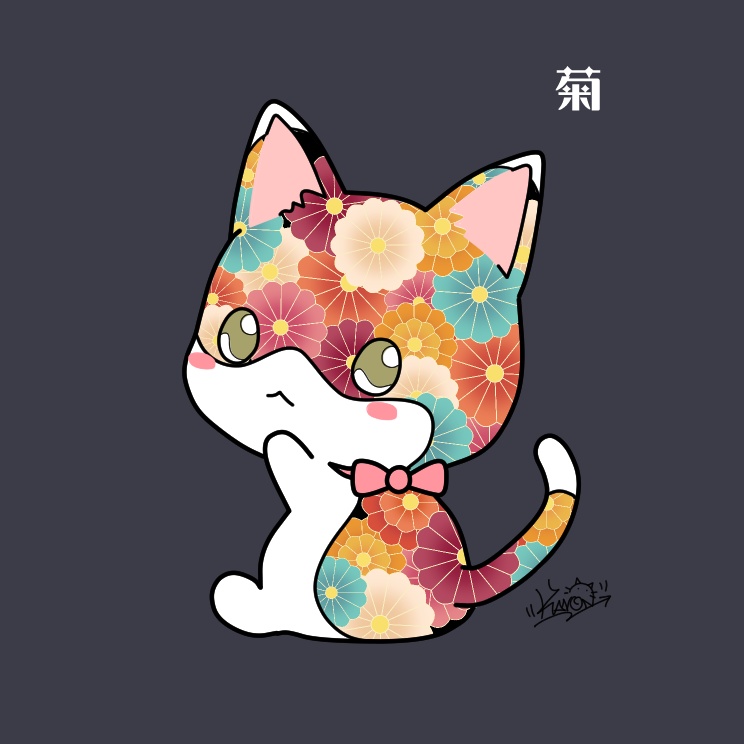 見返り花猫 ミニキャンバス