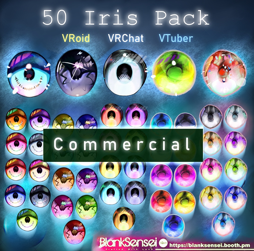 [Commercial]【3Dモデル用】50種類の虹彩/目テクスチャパック | 50 Iris/Eye Textures for 3D Models (VRoid, VRChat, VTuber)