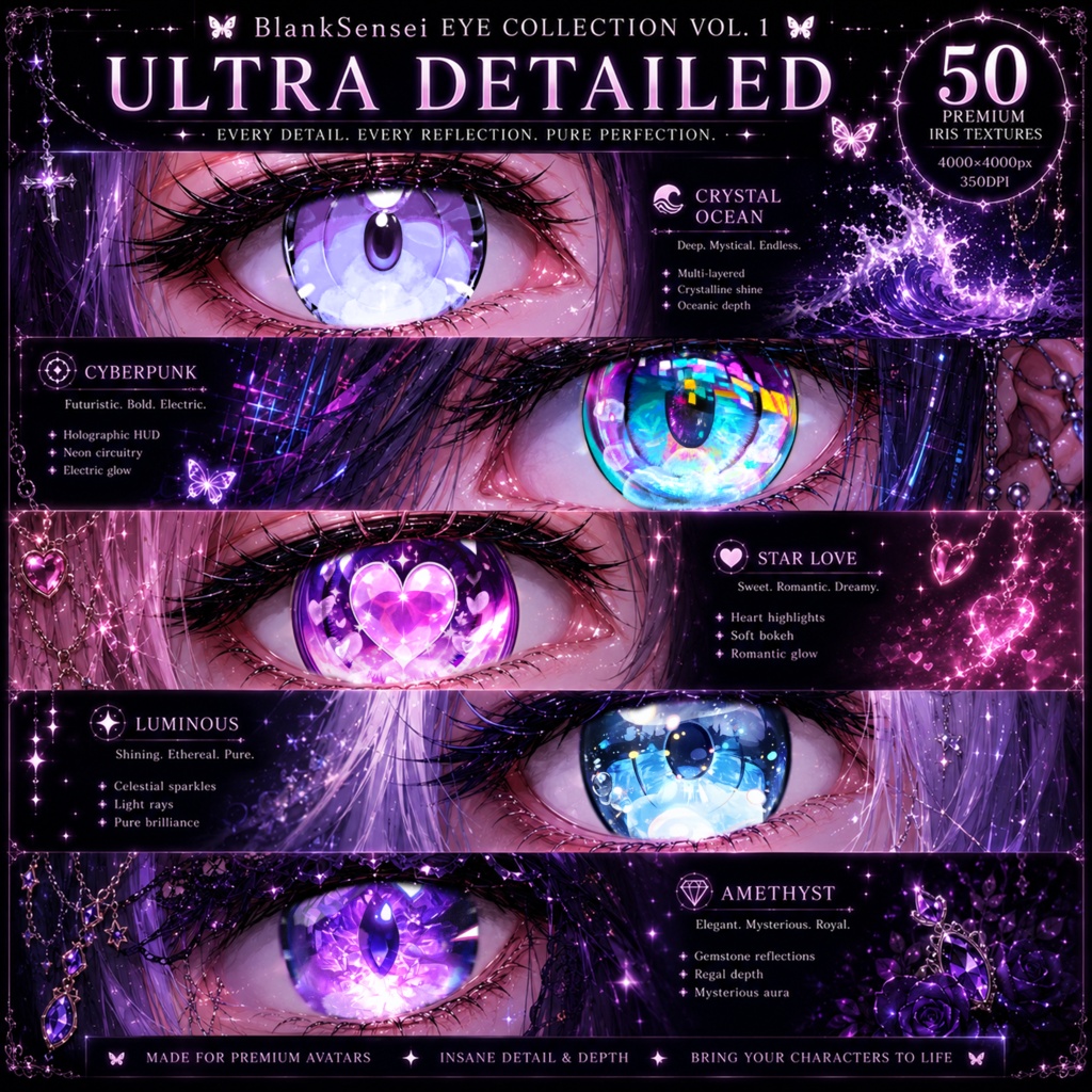 【VTuber / VRoid / VRChat】虹彩テクスチャ Vol.1 | Iris Eye Texture Pack PNG
