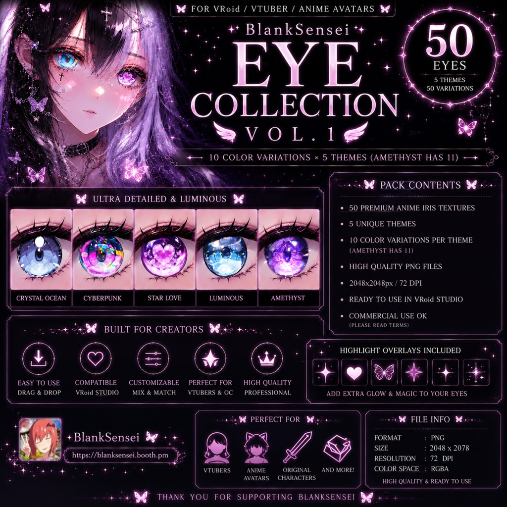 【VTuber / VRoid / VRChat】虹彩テクスチャ Vol.1 | Iris Eye Texture Pack PNG