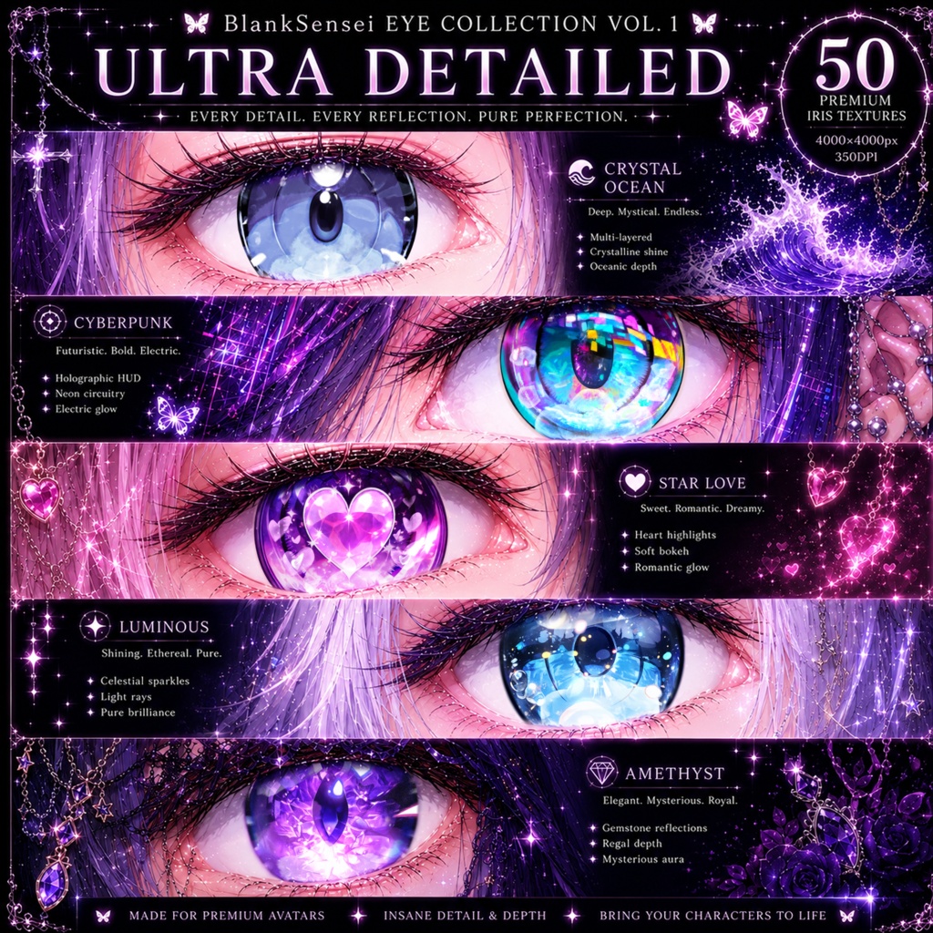 「Eye Collection Complete」100 Iris Pack 虹彩 Eye Texture 瞳テクスチャ 【VRoid/VRChat/VTuber対応】