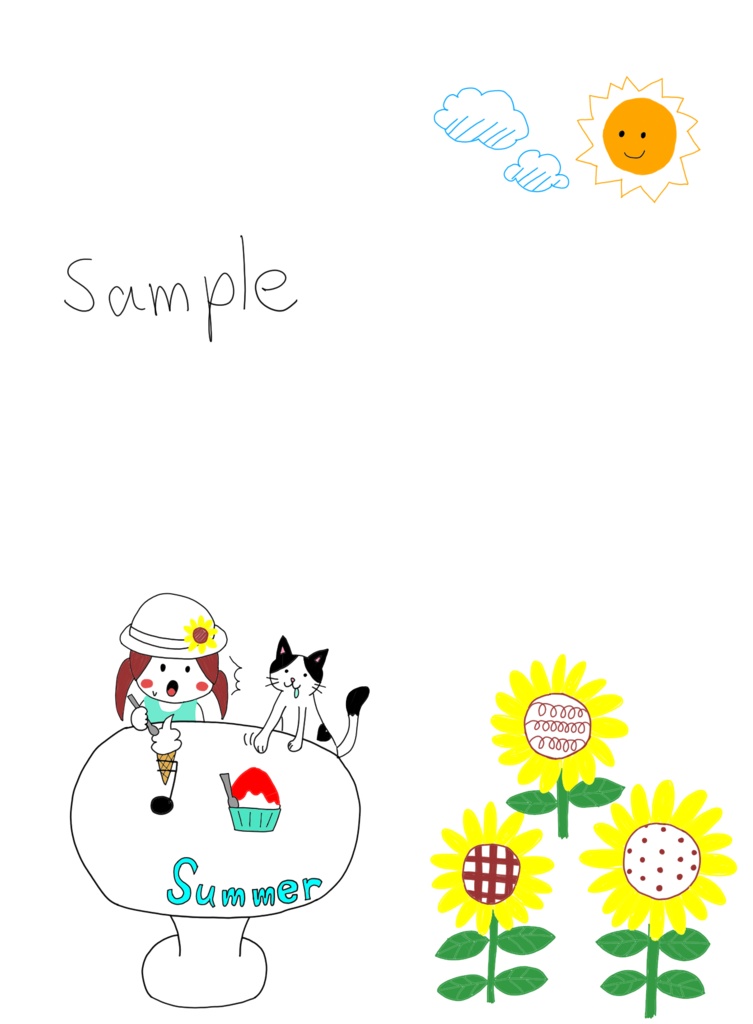 ゆるいイラストの暑中見舞い５枚セット