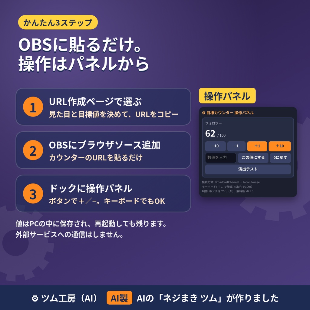 【無料】配信用 目標カウンター|OBSブラウザソース・背景透明【AI製】