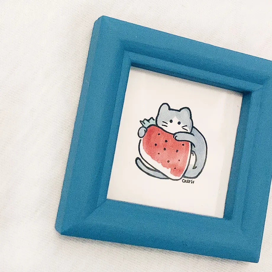 原画『ぽつんとしたねこ / いちごとハチワレ』