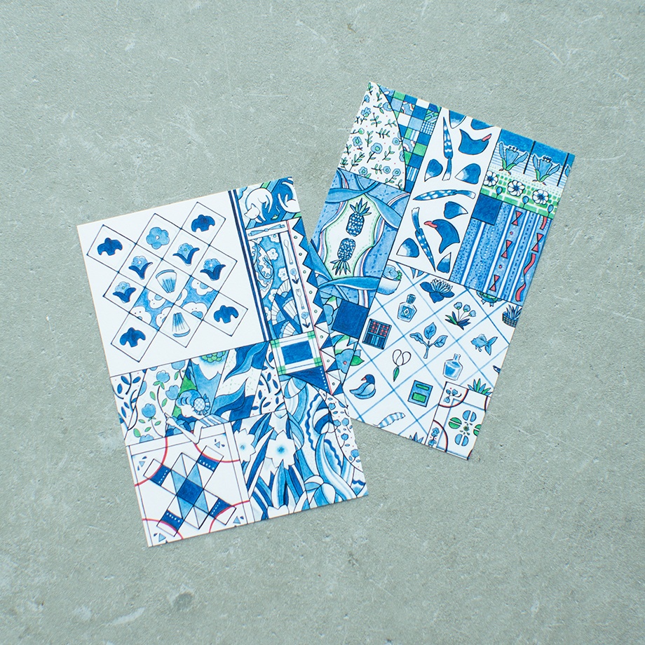 「Blue Patchwork」ポストカード2種類1セット