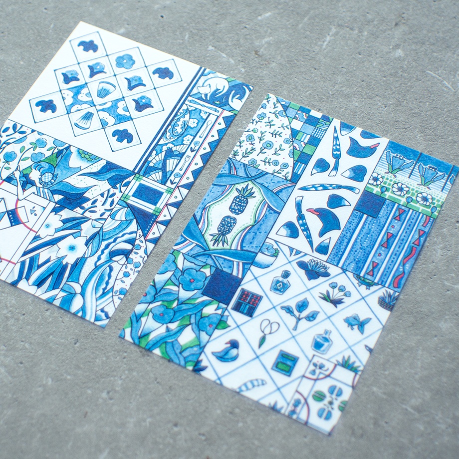「Blue Patchwork」ポストカード2種類1セット