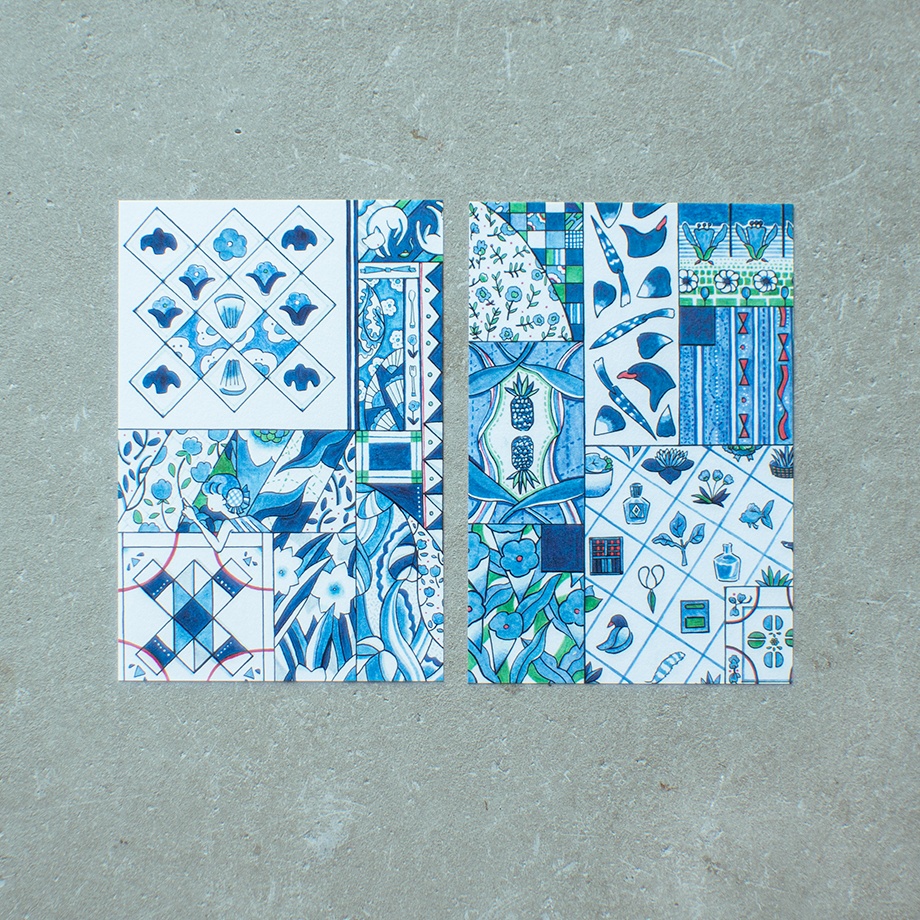 「Blue Patchwork」ポストカード2種類1セット
