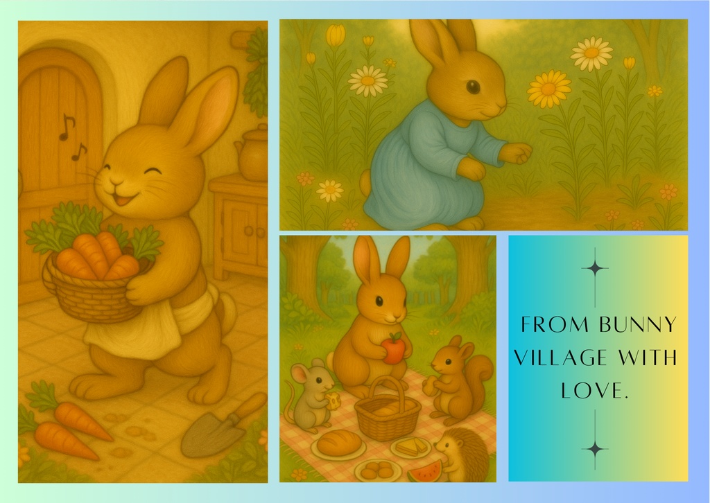Welcome to Bunny Village – うさぎの静かなポストカード集(全50枚)