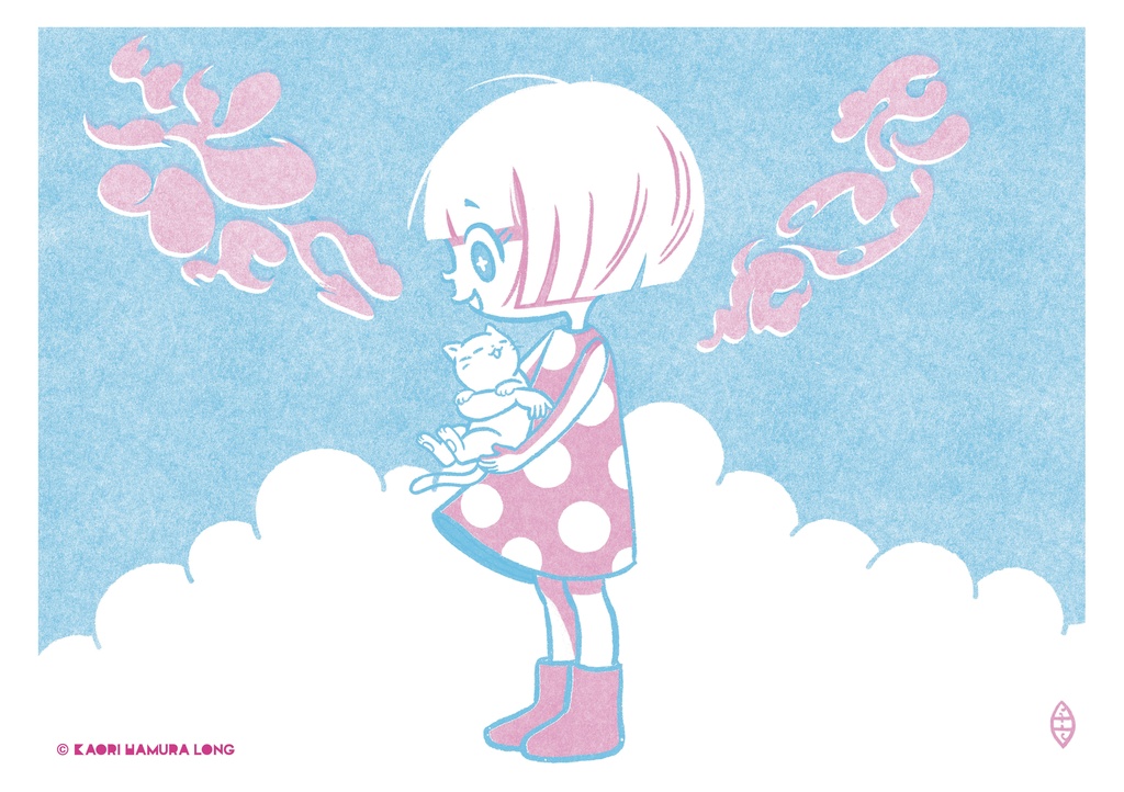 Risograph Print- Kitty & Cloud　リソグラフプリント　猫と雲