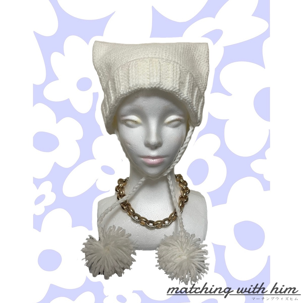 猫耳ニット帽【WHITE】