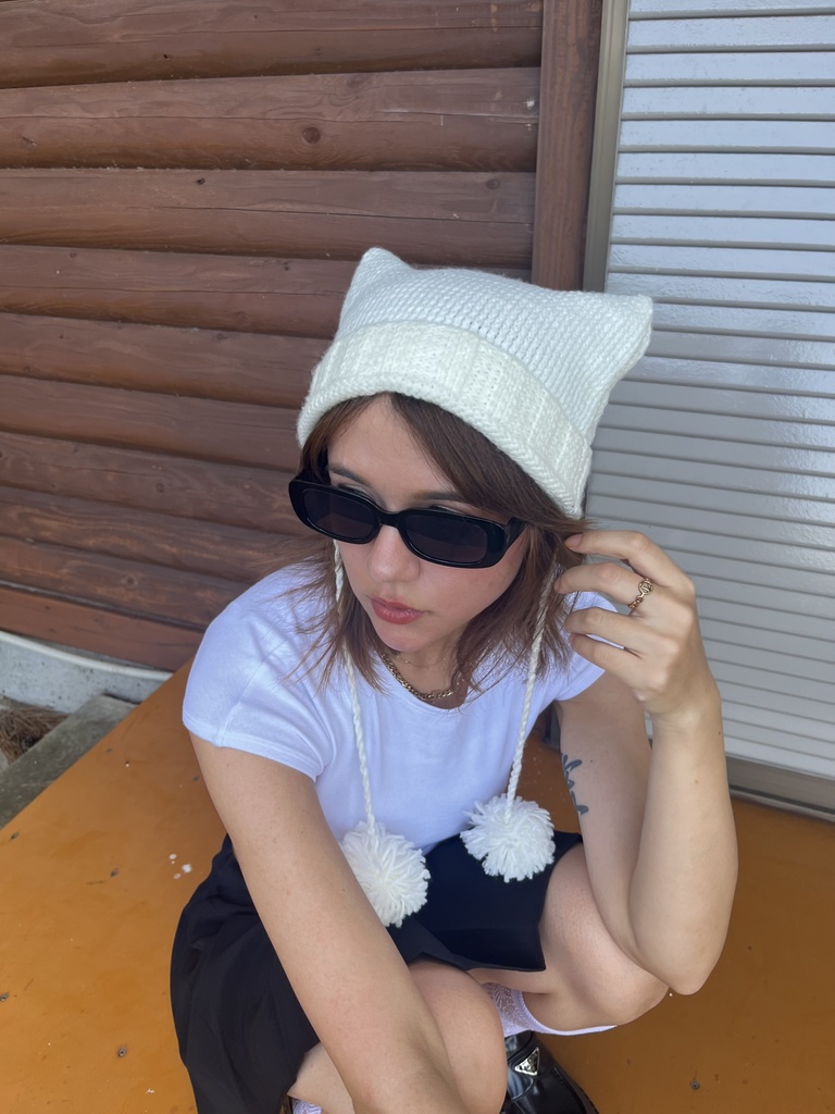 猫耳ニット帽【WHITE】