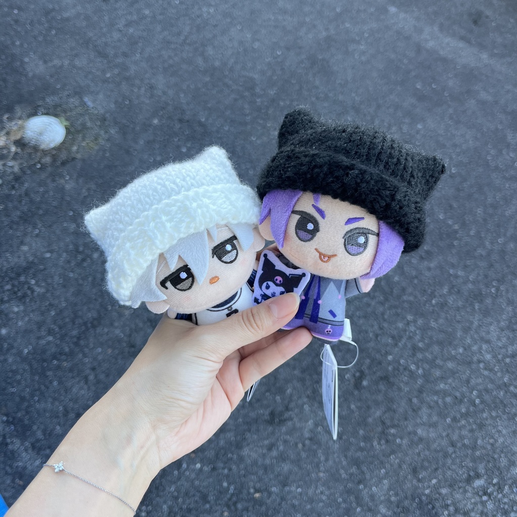 【13cm用】ちびぐるみ猫耳風ニット帽【黒&白】