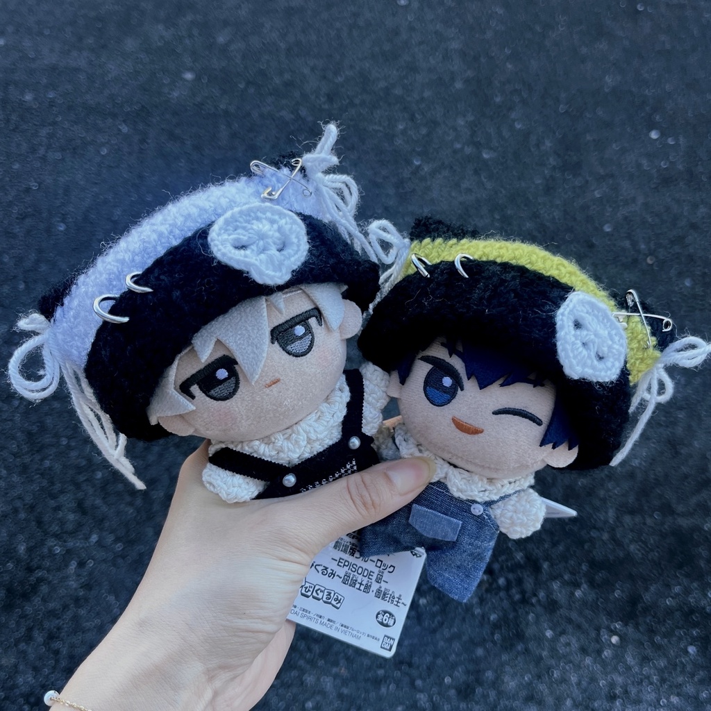 【黄緑】ドクロ付き猫耳ニット帽【ちびぐるみ用】