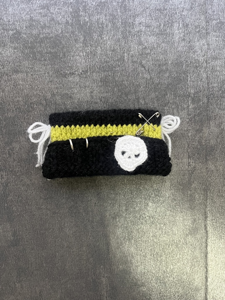 【黄緑】ドクロ付き猫耳ニット帽【ちびぐるみ用】