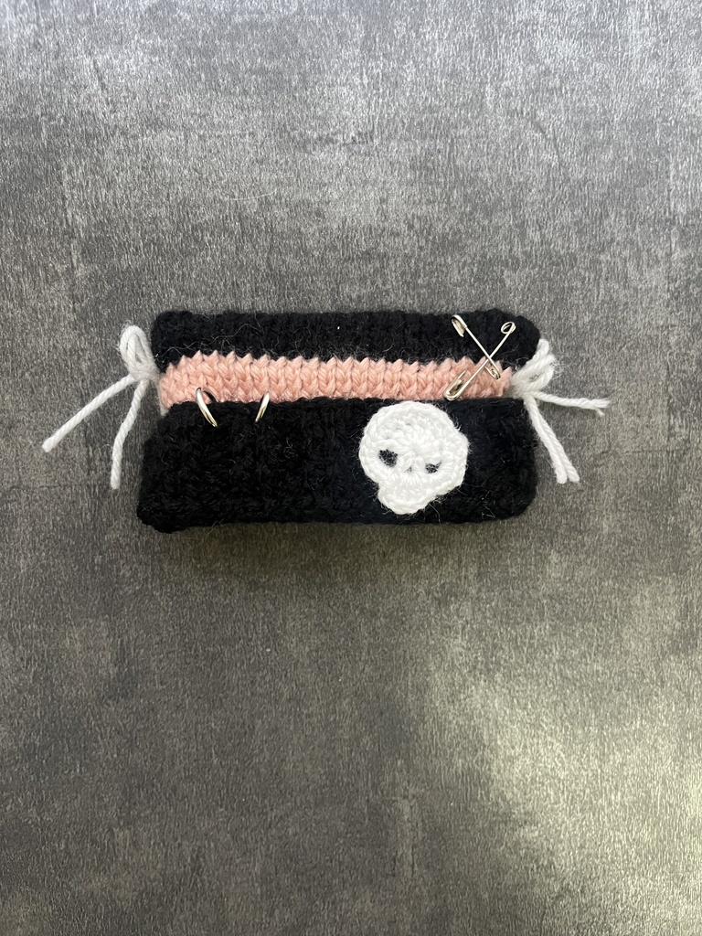 【ピンク】ドクロ付き猫耳ニット帽【ちびぐるみ用】