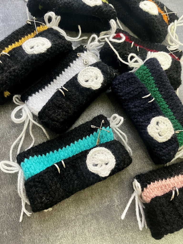 【ピンク】ドクロ付き猫耳ニット帽【ちびぐるみ用】