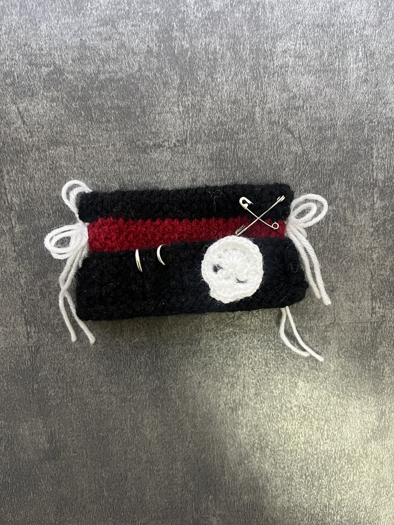 【赤】ドクロ付き猫耳ニット帽【ちびぐるみ用】