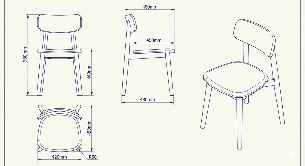 3DCADモデリング用下絵画像|北欧風シンプルチェア