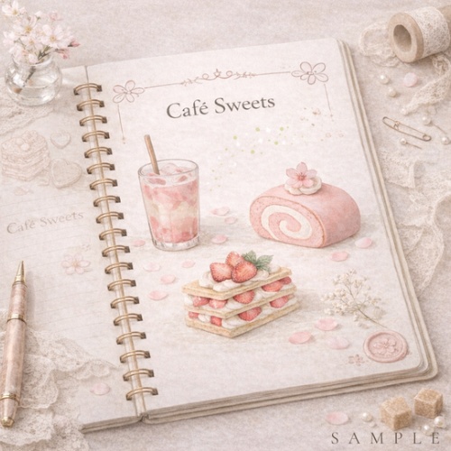 淡色カフェ 桜と苺の水彩20点セット