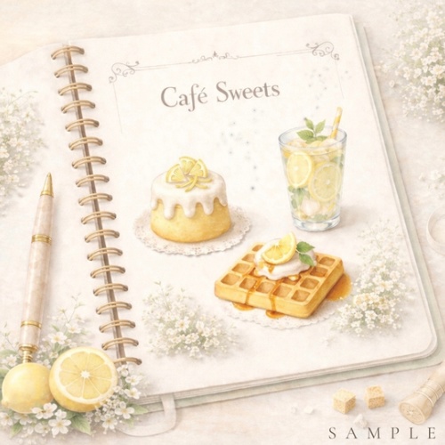 淡色カフェ レモンと小花の水彩22点セット(20点+追加2点) Sucre Atelier Garden