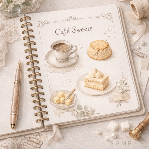 淡色カフェ 静かな朝の水彩20点セット Sucre Atelier Garden