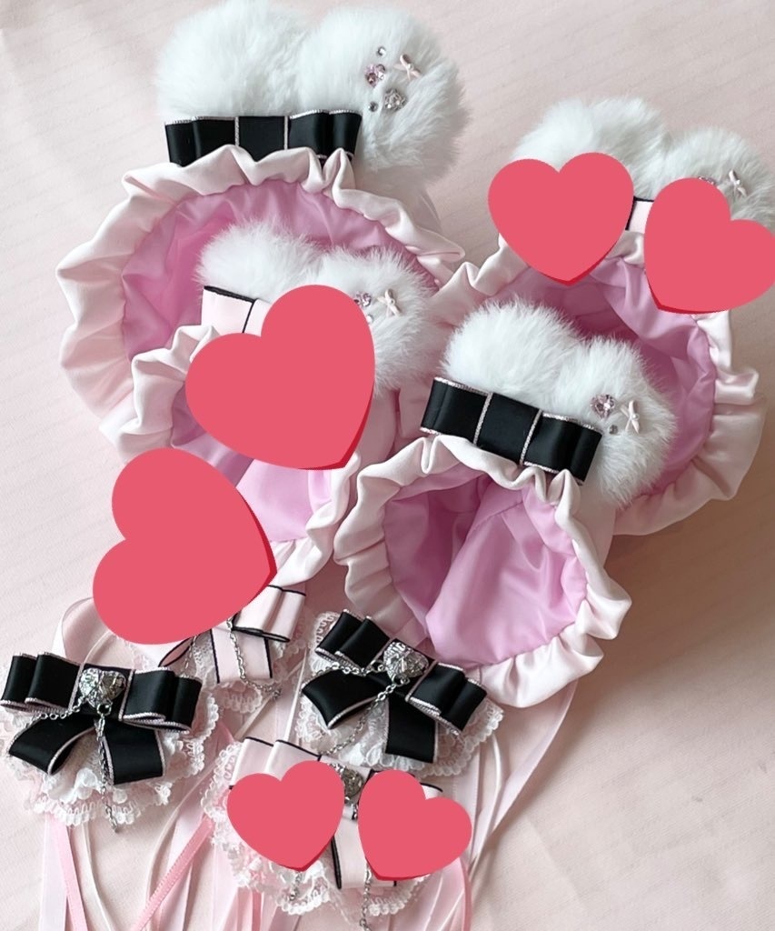 pink×black bunny bonnet set【16cm】