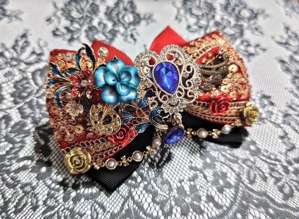 6/22 更新 非公式 第五人格 サバイバー インド刺繍リボン 大正浪漫風 リボンバレッタ