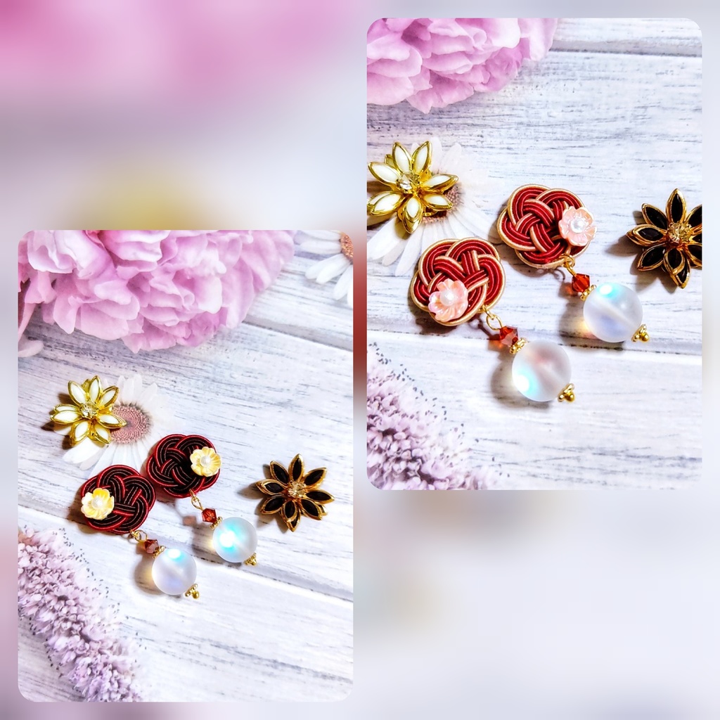 オリジナル　水引フラワー　イヤリングピアス