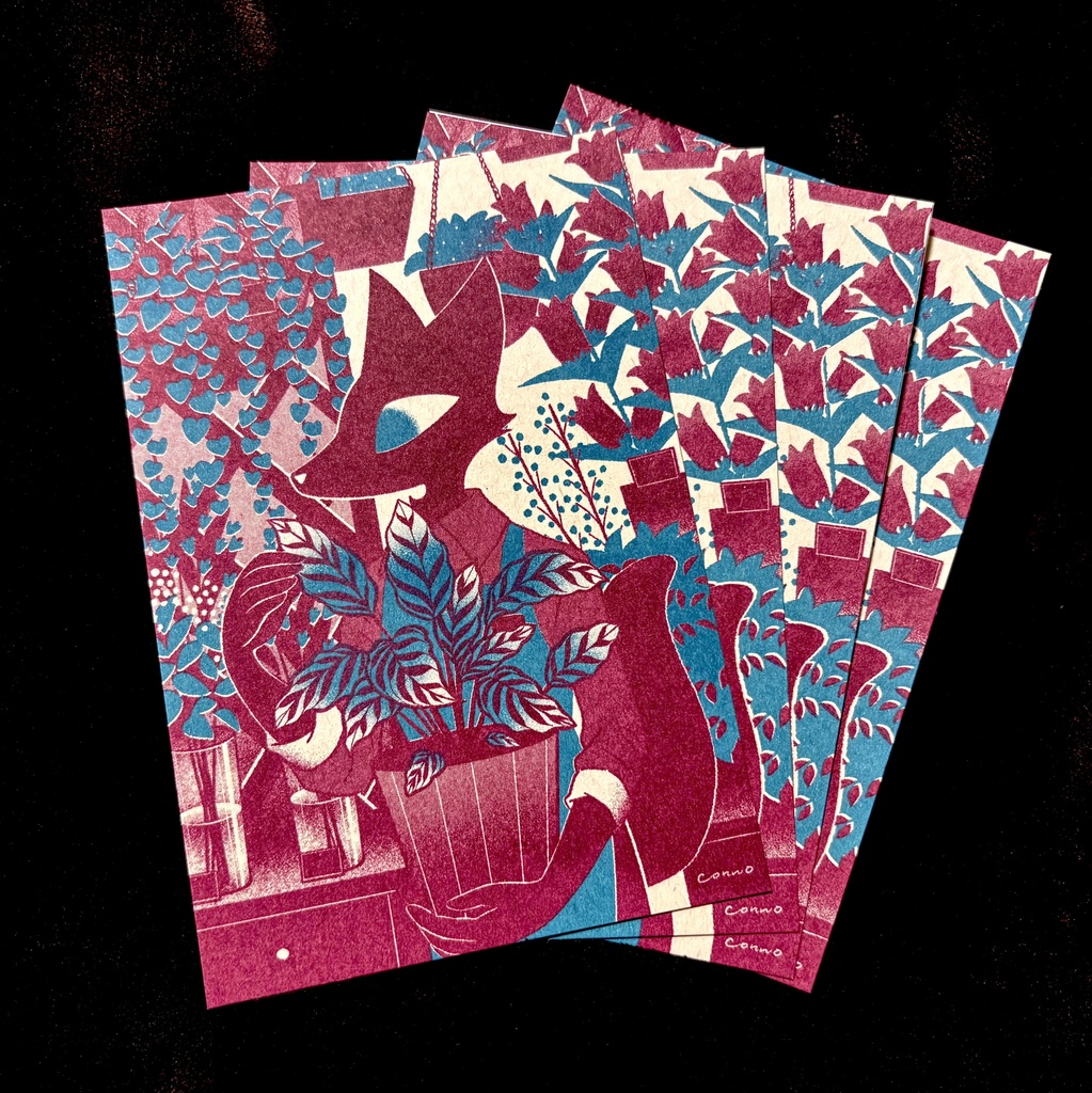 リソグラフきつねポストカード(お店屋さん)