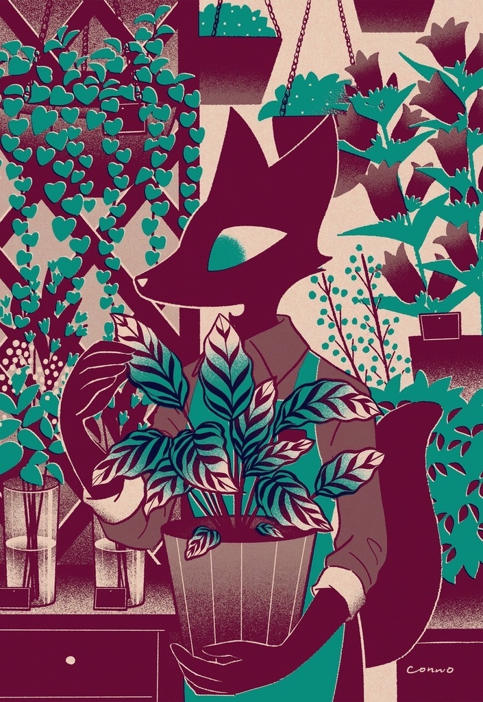 リソグラフきつねポストカード(お店屋さん)