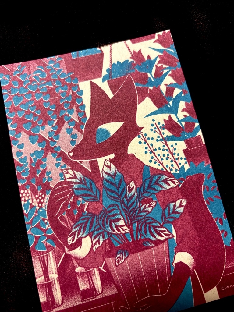 リソグラフきつねポストカード(お店屋さん)