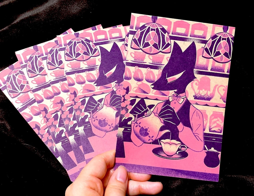 リソグラフきつねポストカード(お店屋さん)