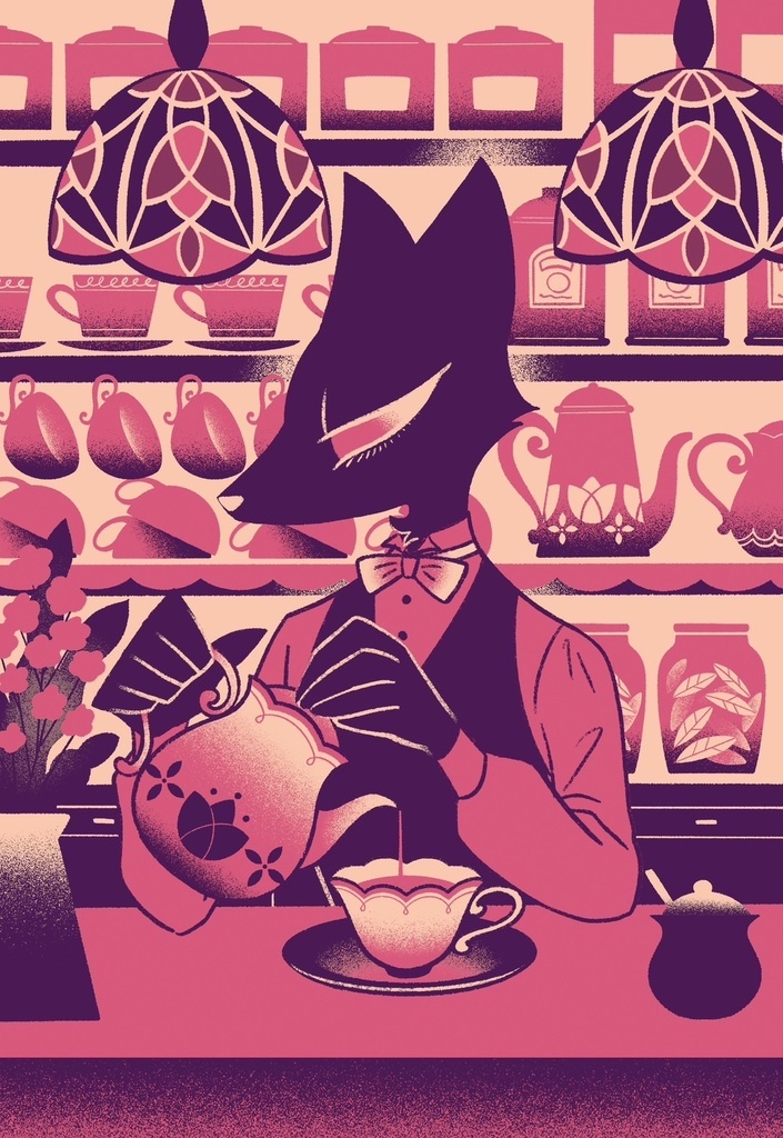 リソグラフきつねポストカード(お店屋さん)