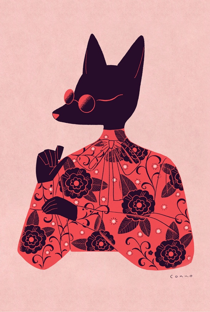 きつねポストカード（洋服）