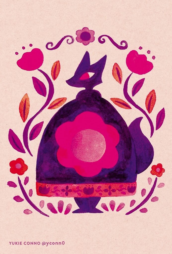 きつねポストカード（花）