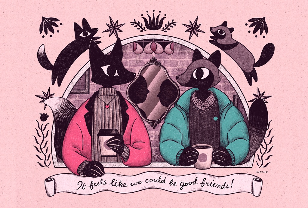 きつねとたぬきポストカード