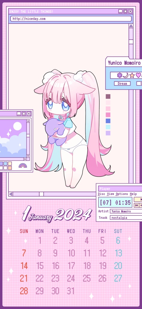 桃色ユニコVTuber 2024年1月壁紙待受