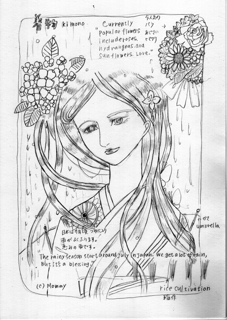 着物の女の人【ダウンロード販売】手描き塗り絵用データ