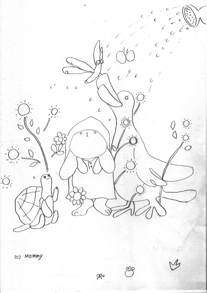 おまけーアヒルさんと、仲間たちの虹の水遊び 塗り絵データ