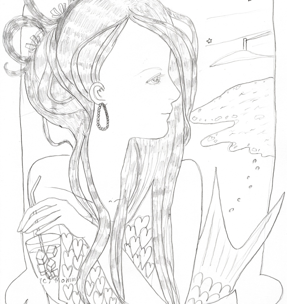 人魚姫【ダウンロード販売】手描き塗り絵データ 