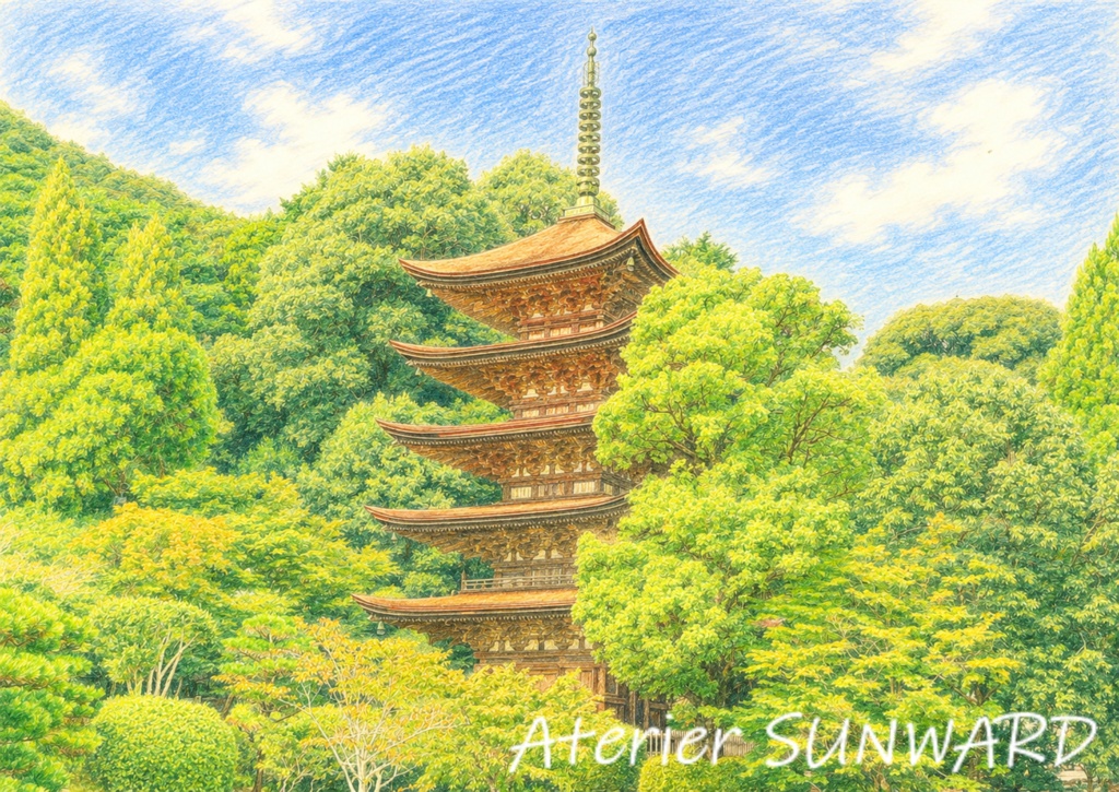 新緑の瑠璃光寺・五重塔